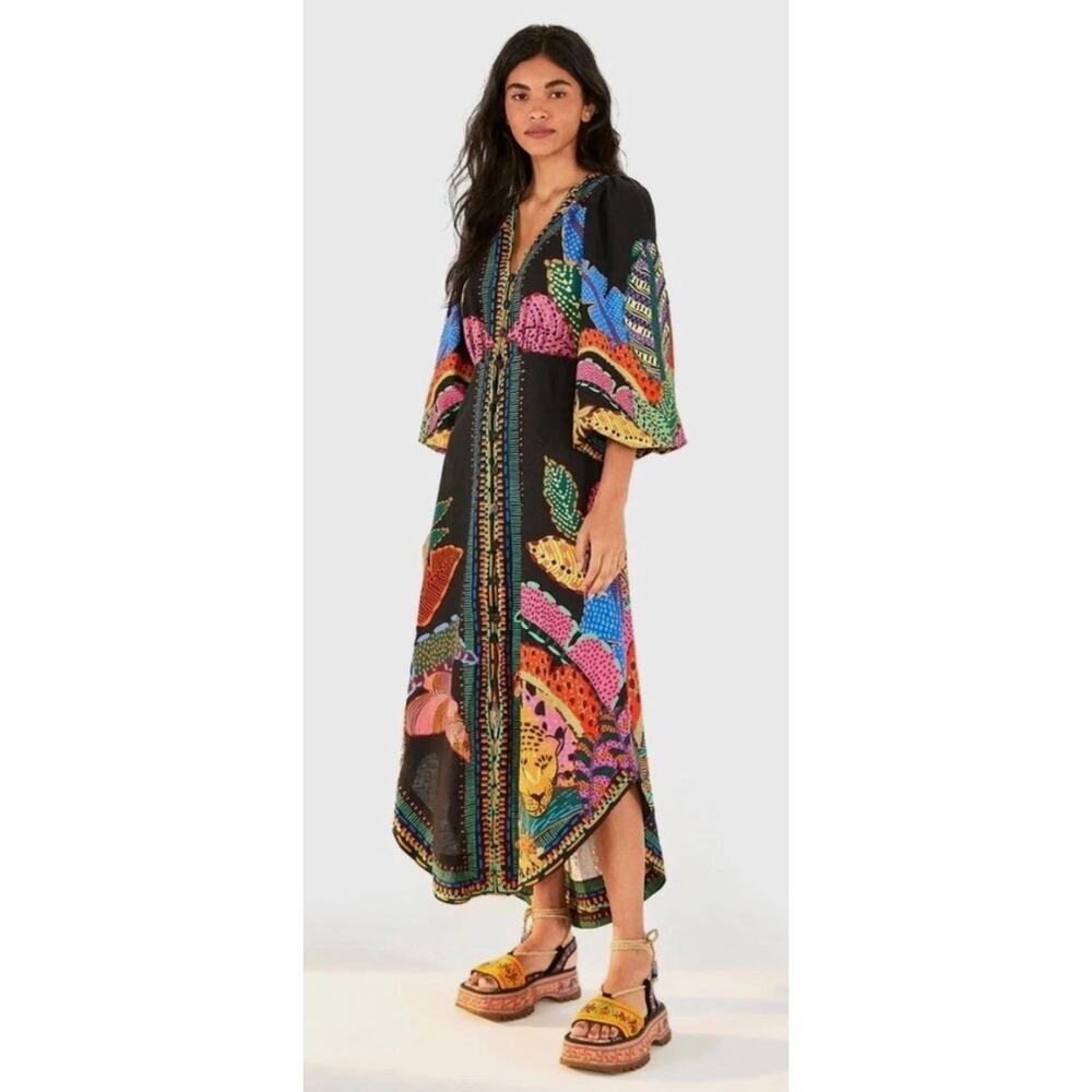 Farm Rio NEW Black Cool Leopards Maxi Dress, Small